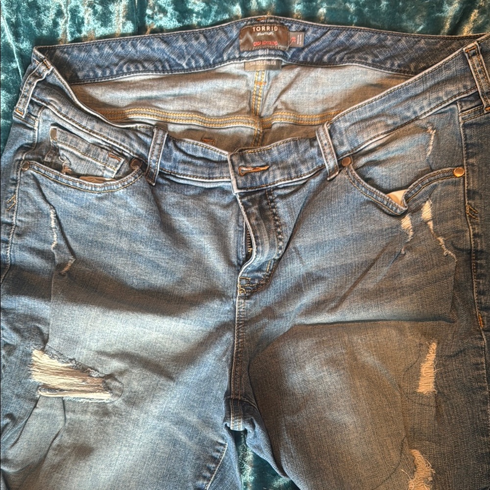 Torrid Blue Relaxed Fit Jeans with Distressed Details